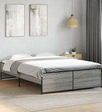 Bettgestell Grau Sonoma 120x190 cm Holzwerkstoff und Metall