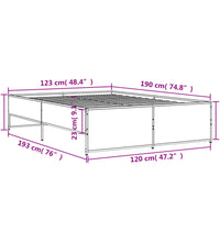 Bettgestell Grau Sonoma 120x190 cm Holzwerkstoff und Metall