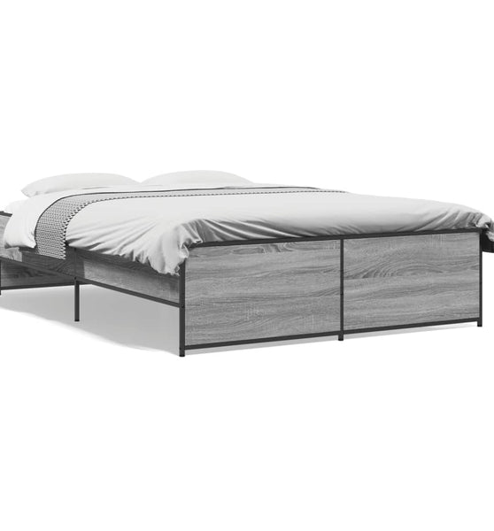 Bettgestell Grau Sonoma 120x190 cm Holzwerkstoff und Metall