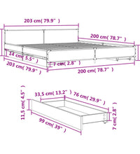Bettgestell mit Schubladen Schwarz 200x200 cm Holzwerkstoff