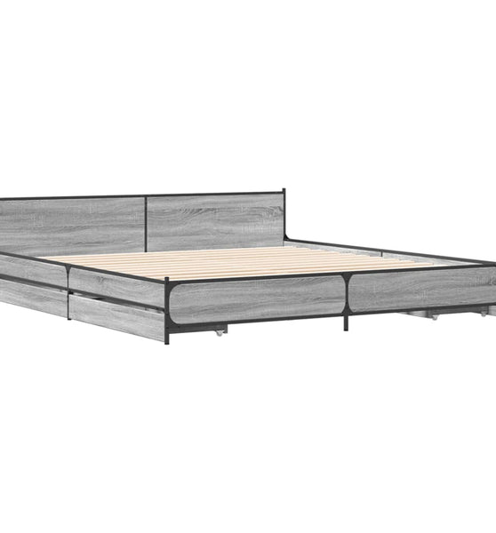 Bettgestell mit Schubladen Grau Sonoma 200x200cm Holzwerkstoff