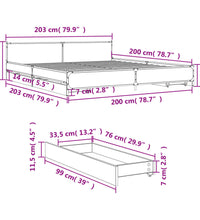 Bettgestell mit Schubladen Grau Sonoma 200x200cm Holzwerkstoff