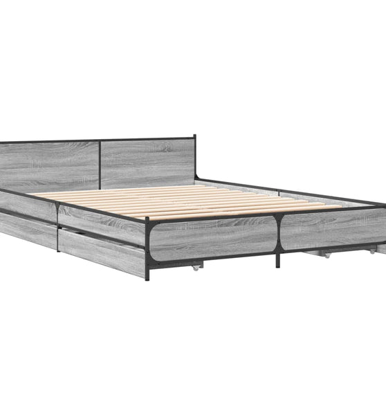Bettgestell mit Schubladen Grau Sonoma 150x200 cm Holzwerkstoff