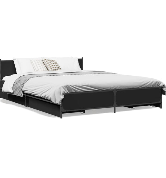 Bettgestell mit Schubladen Schwarz 135x190 cm Holzwerkstoff