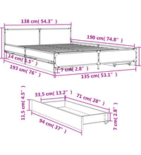 Bettgestell mit Schubladen Sonoma-Eiche 135x190cm Holzwerkstoff