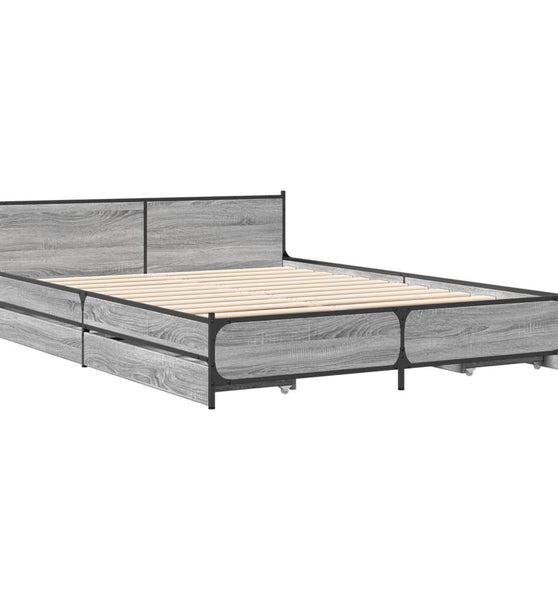 Bettgestell mit Schubladen Grau Sonoma 135x190 cm Holzwerkstoff
