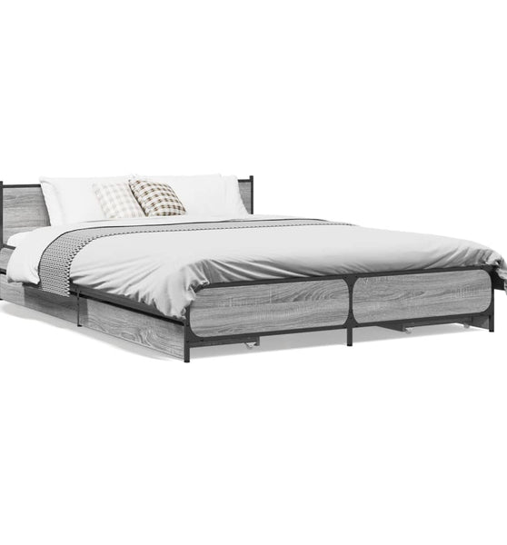 Bettgestell mit Schubladen Grau Sonoma 135x190 cm Holzwerkstoff