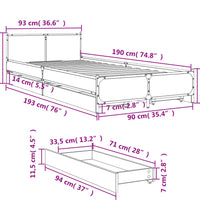Bettgestell mit Schubladen Schwarz 90x190 cm Holzwerkstoff