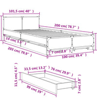Bettgestell mit Schubladen Sonoma-Eiche 100x200cm Holzwerkstoff
