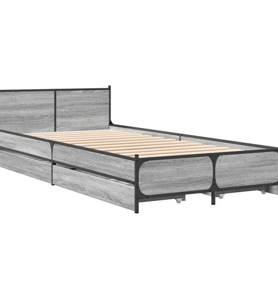 Bettgestell mit Schubladen Grau Sonoma 100x200 cm Holzwerkstoff
