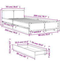 Bettgestell mit Schubladen Schwarz 90x200 cm Holzwerkstoff