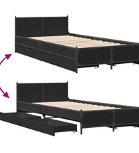 Bettgestell mit Schubladen Schwarz 75x190 cm Holzwerkstoff