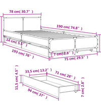 Bettgestell mit Schubladen Schwarz 75x190 cm Holzwerkstoff
