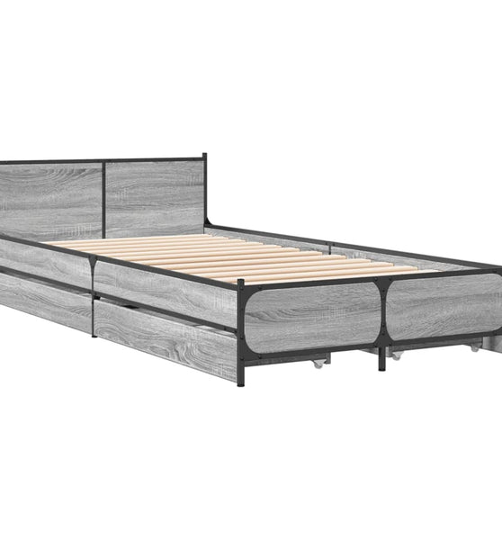 Bettgestell mit Schubladen Grau Sonoma 75x190 cm Holzwerkstoff