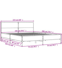 Bettgestell Räuchereiche 150x200 cm Holzwerkstoff und Metall