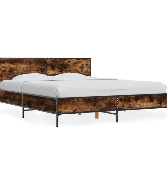 Bettgestell Räuchereiche 150x200 cm Holzwerkstoff und Metall