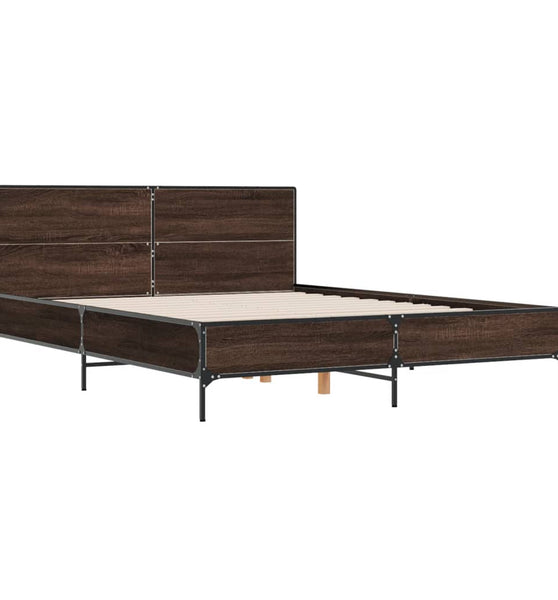 Bettgestell Braun Eichen-Optik 150x200 cm Holzwerkstoff Metall