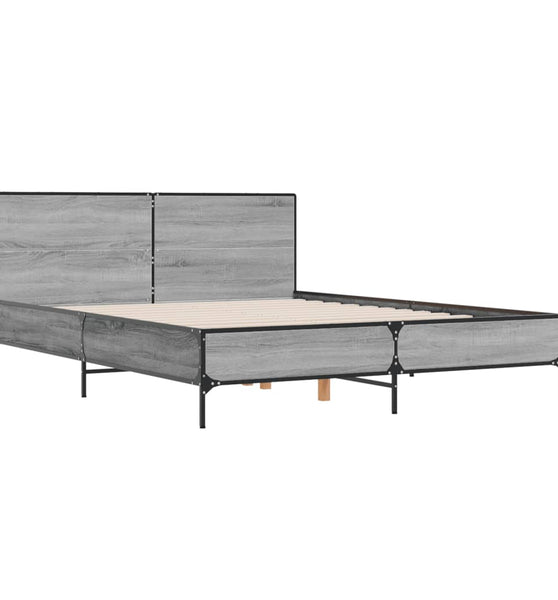Bettgestell Grau Sonoma 160x200 cm Holzwerkstoff und Metall