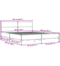 Bettgestell Grau Sonoma 160x200 cm Holzwerkstoff und Metall