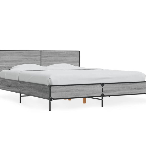 Bettgestell Grau Sonoma 160x200 cm Holzwerkstoff und Metall