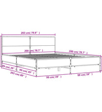 Bettgestell Räuchereiche 200x200 cm Holzwerkstoff und Metall
