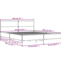 Bettgestell Räuchereiche 135x190 cm Holzwerkstoff und Metall
