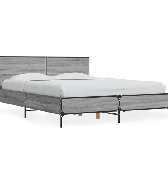 Bettgestell Grau Sonoma 135x190 cm Holzwerkstoff und Metall