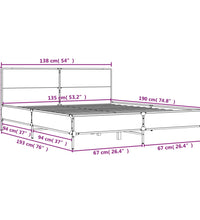 Bettgestell Braun Eichen-Optik 135x190 cm Holzwerkstoff Metall