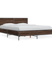 Bettgestell Braun Eichen-Optik 135x190 cm Holzwerkstoff Metall