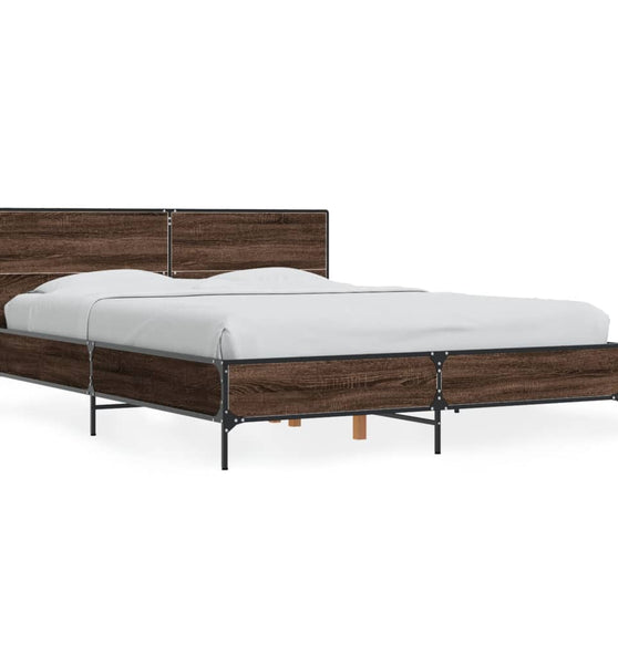 Bettgestell Braun Eichen-Optik 135x190 cm Holzwerkstoff Metall