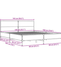 Bettgestell Räuchereiche 140x190 cm Holzwerkstoff und Metall