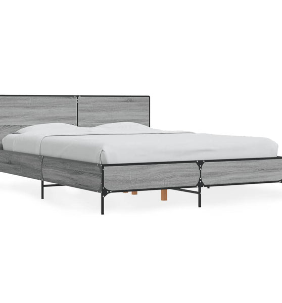 Bettgestell Grau Sonoma 140x190 cm Holzwerkstoff und Metall