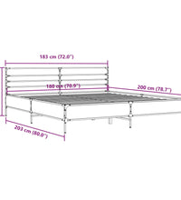 Bettgestell Grau Sonoma 180x200 cm Holzwerkstoff und Metall