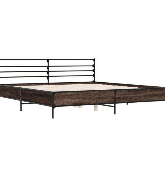Bettgestell Braun Eichen-Optik 200x200 cm Holzwerkstoff Metall