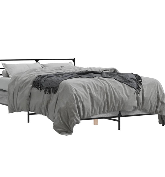 Bettgestell Grau Sonoma 135x190 cm Holzwerkstoff und Metall