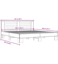 Bettgestell Räuchereiche 200x200 cm Holzwerkstoff und Metall