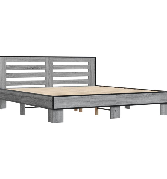 Bettgestell Grau Sonoma 200x200 cm Holzwerkstoff und Metall