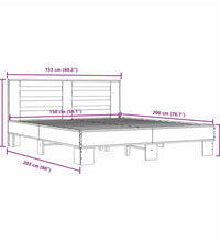 Bettgestell Räuchereiche 150x200 cm Holzwerkstoff und Metall