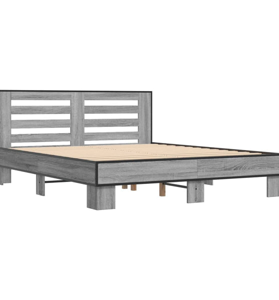 Bettgestell Grau Sonoma 150x200 cm Holzwerkstoff und Metall