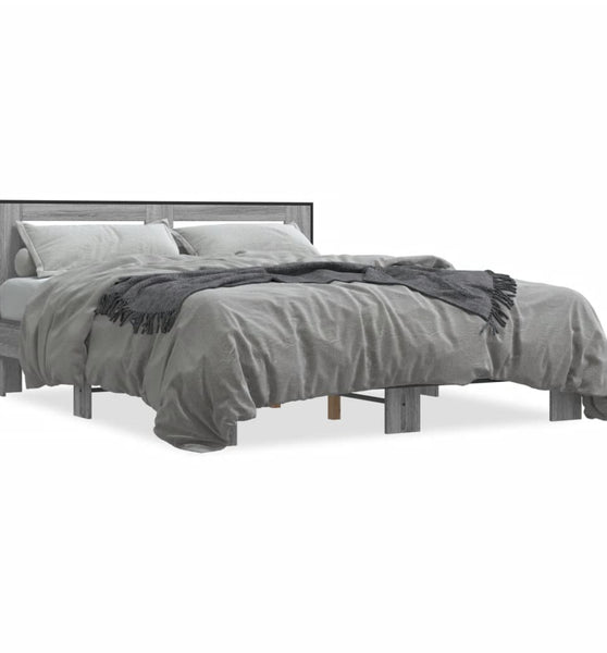 Bettgestell Grau Sonoma 150x200 cm Holzwerkstoff und Metall