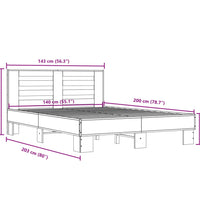 Bettgestell Grau Sonoma 140x200 cm Holzwerkstoff und Metall