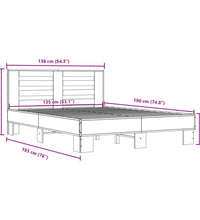Bettgestell Grau Sonoma 135x190 cm Holzwerkstoff und Metall