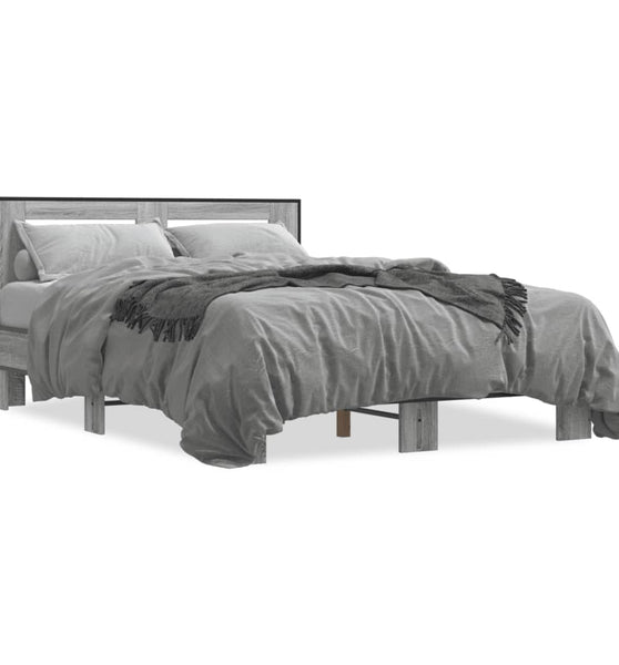Bettgestell Grau Sonoma 135x190 cm Holzwerkstoff und Metall