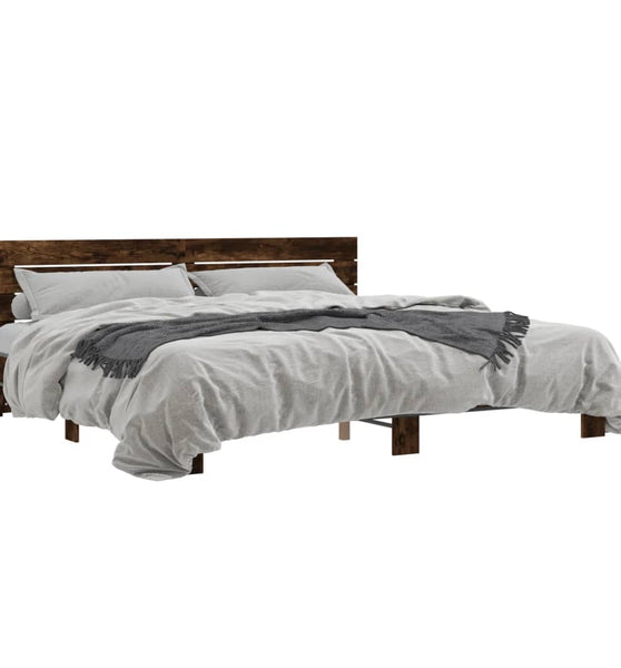 Bettgestell Räuchereiche 200x200 cm Holzwerkstoff und Metall