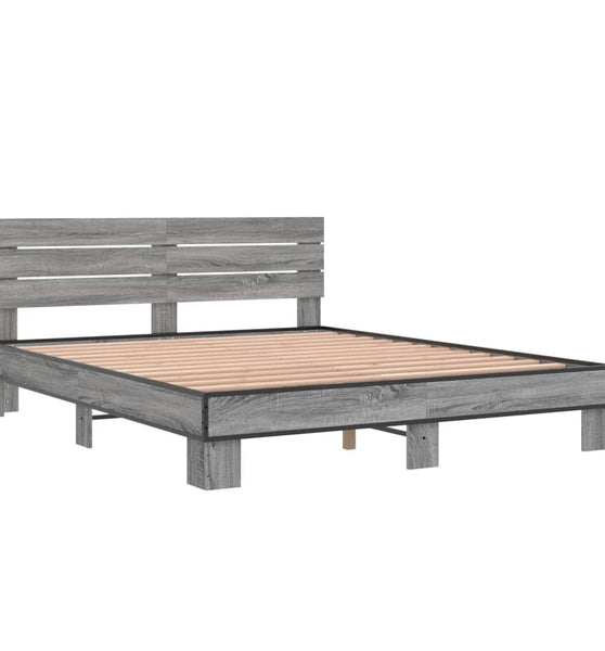 Bettgestell Grau Sonoma 160x200 cm Holzwerkstoff und Metall