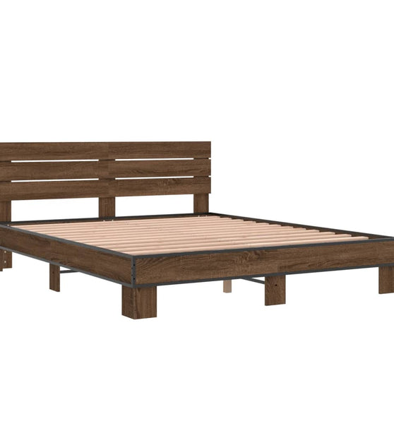 Bettgestell Braun Eichen-Optik 150x200 cm Holzwerkstoff Metall