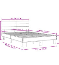 Bettgestell Räuchereiche 140x200 cm Holzwerkstoff und Metall
