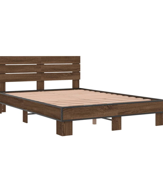 Bettgestell Braun Eichen-Optik 120x190 cm Holzwerkstoff Metall