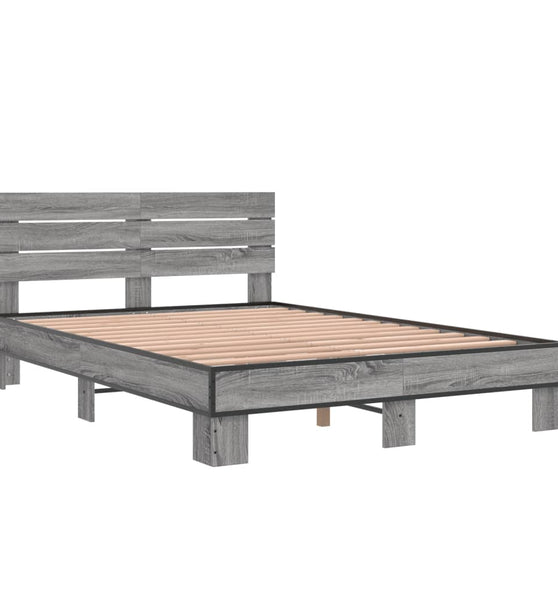 Bettgestell Grau Sonoma 135x190 cm Holzwerkstoff und Metall