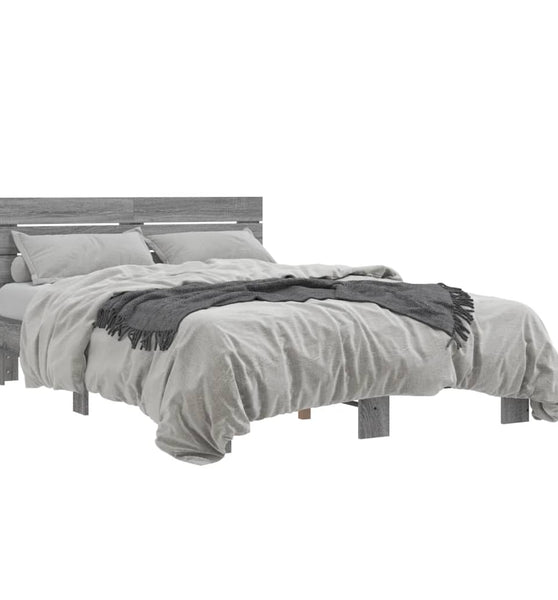 Bettgestell Grau Sonoma 135x190 cm Holzwerkstoff und Metall